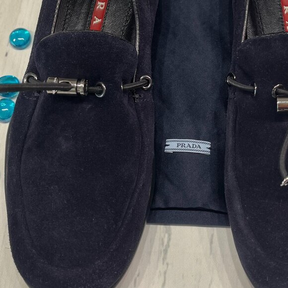 Prada Calzature Donna Blue Suede Toggle Vintage Driving Shoes #3D5244 Sz: 37 - Picture 3 of 10